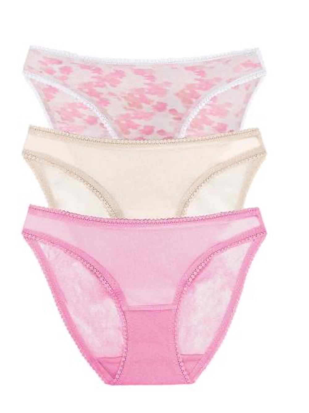 On Gossamer 3-Pack Bikini Briefs in Pink & Cream